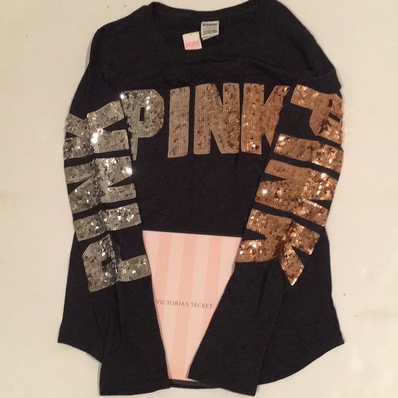 VS PINK bling logo long sleeve campus Tee NIP - Picture 2 of 4